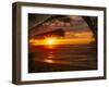 Sunset on the Ocean with Palm Trees, Oahu, HI-Bill Romerhaus-Framed Photographic Print