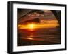 Sunset on the Ocean with Palm Trees, Oahu, HI-Bill Romerhaus-Framed Photographic Print