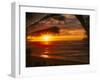 Sunset on the Ocean with Palm Trees, Oahu, HI-Bill Romerhaus-Framed Photographic Print