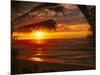 Sunset on the Ocean with Palm Trees, Oahu, HI-Bill Romerhaus-Mounted Photographic Print