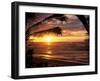 Sunset on the Ocean with Palm Trees, Oahu, HI-Bill Romerhaus-Framed Premium Photographic Print