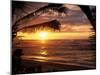 Sunset on the Ocean with Palm Trees, Oahu, HI-Bill Romerhaus-Mounted Premium Photographic Print