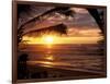 Sunset on the Ocean with Palm Trees, Oahu, HI-Bill Romerhaus-Framed Photographic Print