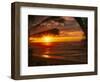 Sunset on the Ocean with Palm Trees, Oahu, HI-Bill Romerhaus-Framed Photographic Print