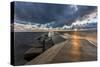 Sunset on the Pier to the Ludington Lighthouse in Lake Michigan in Ludington, Michigan, Usa-Chuck Haney-Stretched Canvas