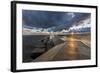 Sunset on the Pier to the Ludington Lighthouse in Lake Michigan in Ludington, Michigan, Usa-Chuck Haney-Framed Photographic Print