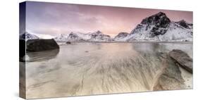 Sunset on the Surreal Skagsanden Beach Surrounded by Snow Covered Mountains-Roberto Moiola-Stretched Canvas