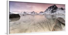 Sunset on the Surreal Skagsanden Beach Surrounded by Snow Covered Mountains-Roberto Moiola-Framed Photographic Print