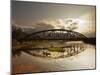 Sunset Over a Bridge in Da Nang with a Small Fisherman's Boat-Alex Saberi-Mounted Premium Photographic Print