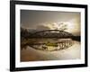 Sunset Over a Bridge in Da Nang with a Small Fisherman's Boat-Alex Saberi-Framed Photographic Print