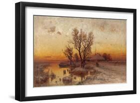 Sunset over a Ukrainian Hamlet, 1915-Juli Julievich Klever-Framed Premium Giclee Print