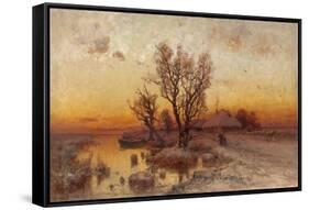 Sunset over a Ukrainian Hamlet, 1915-Juli Julievich Klever-Framed Stretched Canvas