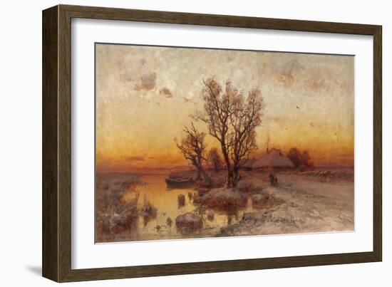 Sunset over a Ukrainian Hamlet, 1915-Juli Julievich Klever-Framed Giclee Print