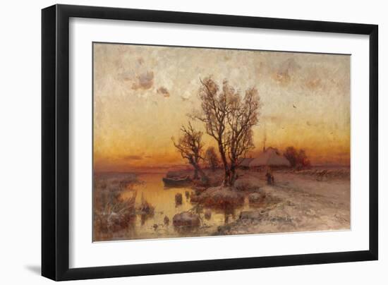 Sunset over a Ukrainian Hamlet, 1915-Juli Julievich Klever-Framed Giclee Print