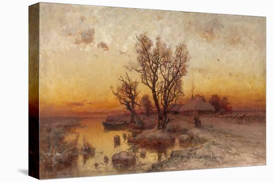 Sunset over a Ukrainian Hamlet, 1915-Juli Julievich Klever-Stretched Canvas