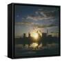 Sunset over an Oil Refinery Near Swansea, South Wales-null-Framed Stretched Canvas