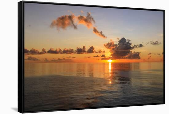 Sunset over beautiful calm sea, interesting clouds, vibrant colours, St. Kitts, St. Kitts and Nevis-Eleanor Scriven-Framed Stretched Canvas