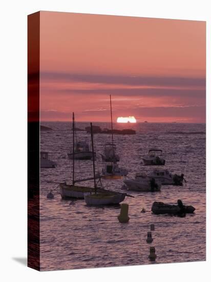 Sunset Over Boats Moored at Sea, Tregastel, Cote De Granit Rose, Cotes d'Armor, Brittany, France-David Hughes-Stretched Canvas