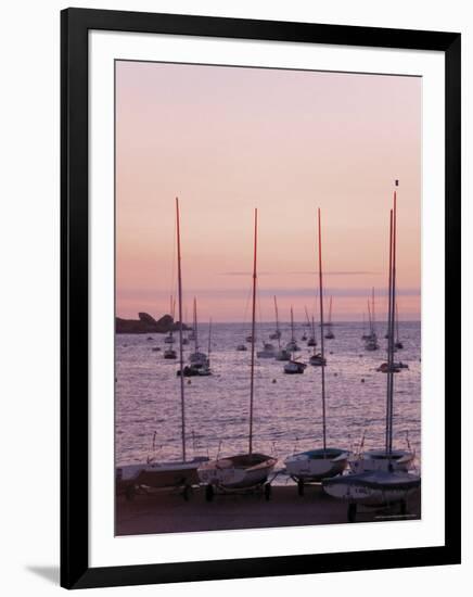 Sunset Over Boats, Tregastel, Cote De Granit Rose, Cotes d'Armor, Brittany, France-David Hughes-Framed Photographic Print