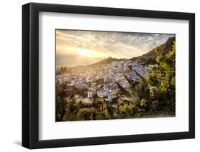 Sunset over Chefchaouen, the blue city of Morocco, North Africa, Africa-Francesco Fanti-Framed Photographic Print