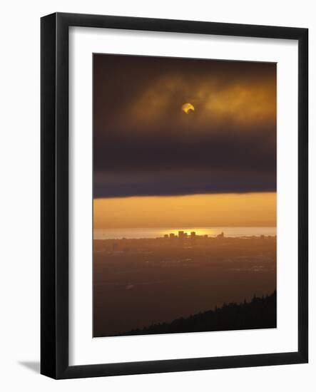 Sunset over Cook Inlet and Downtown Anchorage, Alaska.-Ethan Welty-Framed Photographic Print