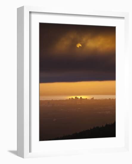 Sunset over Cook Inlet and Downtown Anchorage, Alaska.-Ethan Welty-Framed Photographic Print