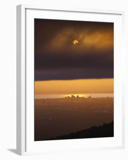 Sunset over Cook Inlet and Downtown Anchorage, Alaska.-Ethan Welty-Framed Photographic Print