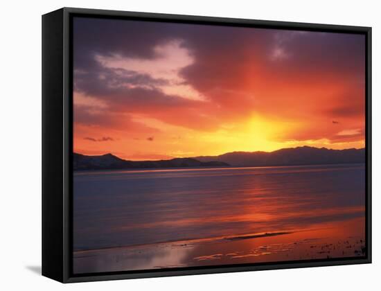 Sunset over Farmington Bay, Great Salt Lake, Utah, USA-Scott T^ Smith-Framed Stretched Canvas