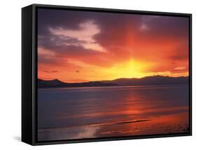 Sunset over Farmington Bay, Great Salt Lake, Utah, USA-Scott T^ Smith-Framed Stretched Canvas