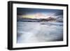 Sunset over frozen waves of the Arctic Sea, Skagsanden beach, Flakstad, Nordland county-Roberto Moiola-Framed Photographic Print