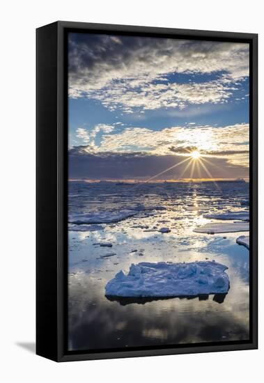 Sunset over Ice Floes and Icebergs, Near Pleneau Island, Antarctica, Southern Ocean, Polar Regions-Michael Nolan-Framed Stretched Canvas