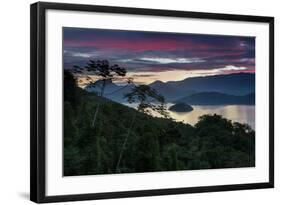 Sunset over Ilha Redonda, Ubatuba, Brazil, with the Serra Do Mar Mountains-Alex Saberi-Framed Photographic Print