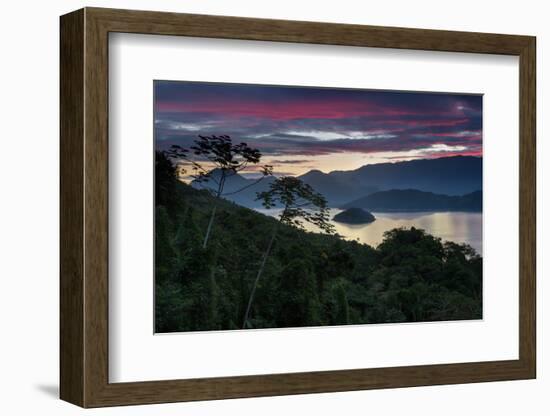 Sunset over Ilha Redonda, Ubatuba, Brazil, with the Serra Do Mar Mountains-Alex Saberi-Framed Photographic Print