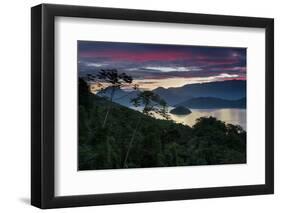 Sunset over Ilha Redonda, Ubatuba, Brazil, with the Serra Do Mar Mountains-Alex Saberi-Framed Premium Photographic Print