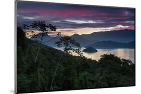 Sunset over Ilha Redonda, Ubatuba, Brazil, with the Serra Do Mar Mountains-Alex Saberi-Mounted Premium Photographic Print