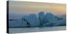 Sunset over Jokulsarlon Glacier Lagoon, Iceland, Polar Regions-John Potter-Stretched Canvas