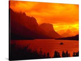 Sunset Over Lake in Glacier National Park-Mick Roessler-Stretched Canvas