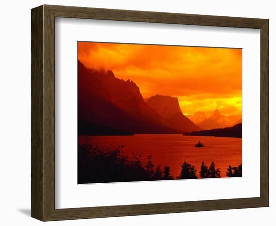 Sunset Over Lake in Glacier National Park-Mick Roessler-Framed Photographic Print