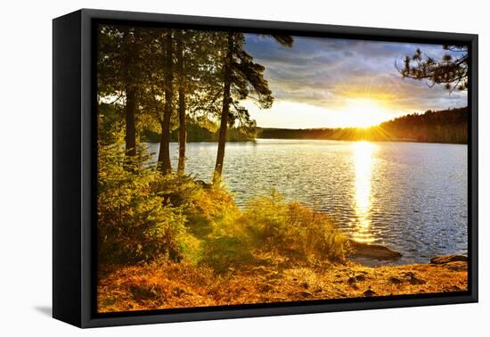 Sunset over Lake of Two Rivers in Algonquin Park, Ontario, Canada-elenathewise-Framed Stretched Canvas