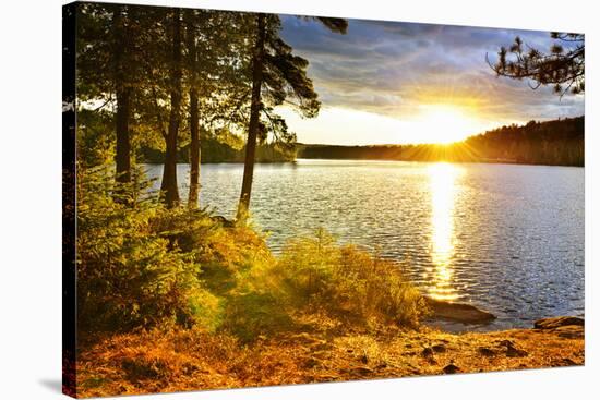 Sunset over Lake of Two Rivers in Algonquin Park, Ontario, Canada-elenathewise-Stretched Canvas