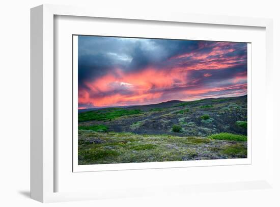 Sunset over Meadow withFlowers-null-Framed Art Print