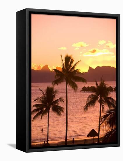 Sunset over Moorea, near Papeete, Tahiti Nui, Society Islands, French Polynesia, South Pacific-Stuart Westmoreland-Framed Stretched Canvas