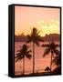 Sunset over Moorea, near Papeete, Tahiti Nui, Society Islands, French Polynesia, South Pacific-Stuart Westmoreland-Framed Stretched Canvas