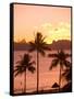 Sunset over Moorea, near Papeete, Tahiti Nui, Society Islands, French Polynesia, South Pacific-Stuart Westmoreland-Framed Stretched Canvas