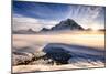 Sunset over mountains at Bow Lake in Banff, Canada during the winter with snow and blue skies-David Chang-Mounted Photographic Print