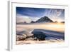 Sunset over mountains at Bow Lake in Banff, Canada during the winter with snow and blue skies-David Chang-Framed Photographic Print