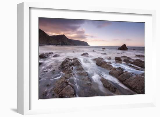 Sunset over Mouthmill Beach on the North Devon coast, Devon, England, United Kingdom, Europe-Adam Burton-Framed Photographic Print