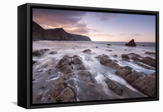 Sunset over Mouthmill Beach on the North Devon coast, Devon, England, United Kingdom, Europe-Adam Burton-Framed Stretched Canvas