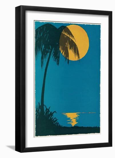 Sunset over Ocean with Palm Tree-null-Framed Art Print