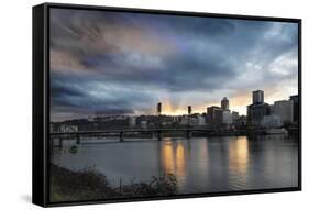 Sunset over Portland Willamette River-jpldesigns-Framed Stretched Canvas